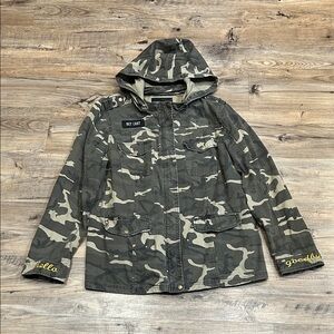 Plus Size Camo Jacket with Hood